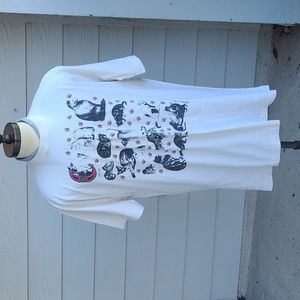VINTAGE Whimsical CATS Pattern Fruit of the Loom‎ Sz XXL Single Stitch Shirt 90s